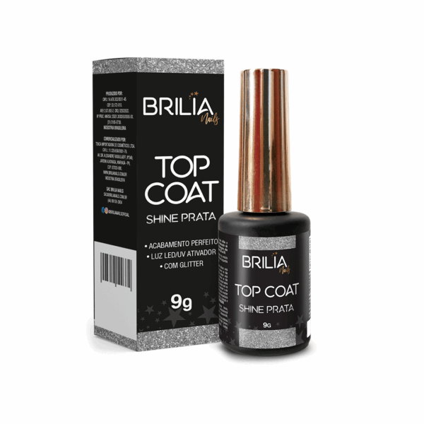 Top Coat com Glitter Brilia 9g - Shine Prata
